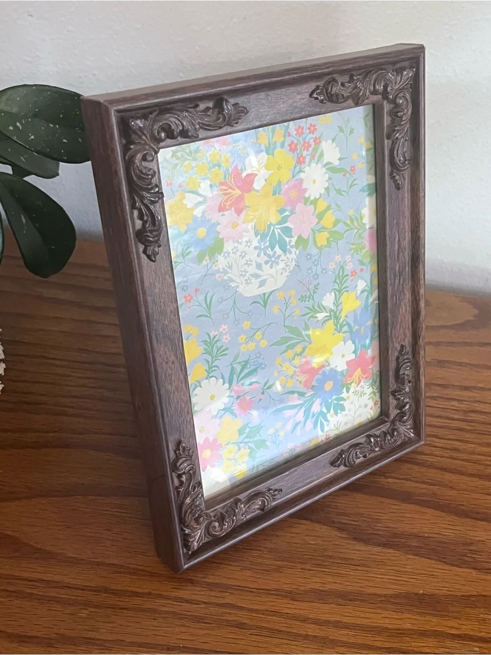 Decorative Carved Wood Photo Frame in Dark Brown
